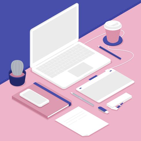 Workstation Isometric Design vector