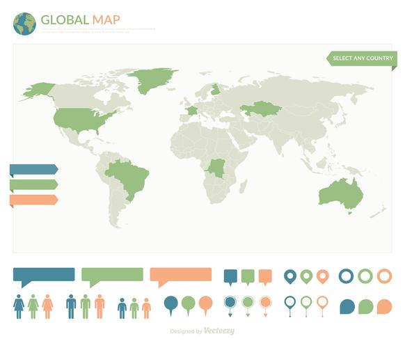 Mapa mundial mundial con fronteras y elementos de infografía Vector