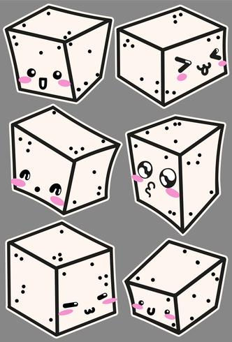 Vector Tofu Cheese Icons With Cute Faces