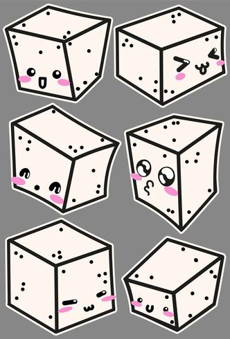 Vector iconos de queso de tofu con caras lindas