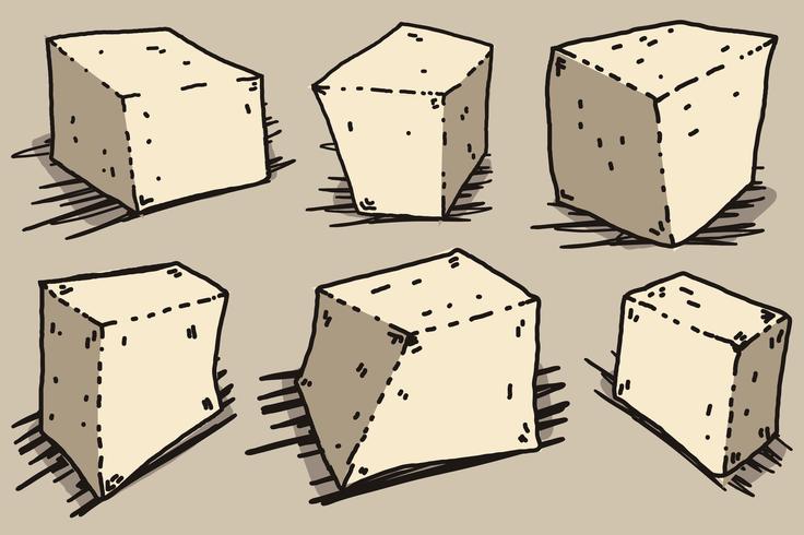 Vector Tofu Cheese Cartoon Style Illustration