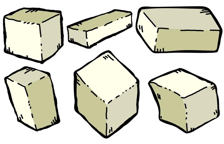 Vector Tofu Cheese Cartoon Style Set de ilustración