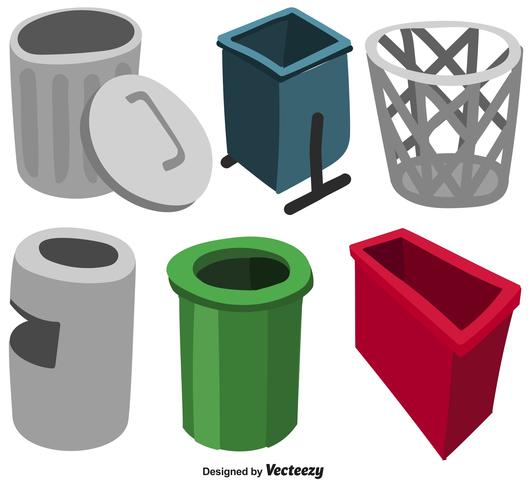 Vector Set Of Waste Basket Flat Icons