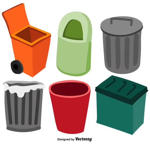 Vector Set Of Waste Basket Flat Icons