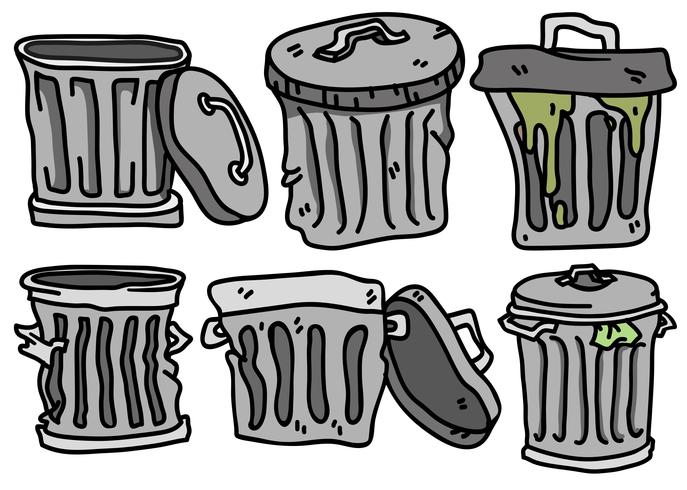 Vector conjunto de iconos planos de cesta de residuos