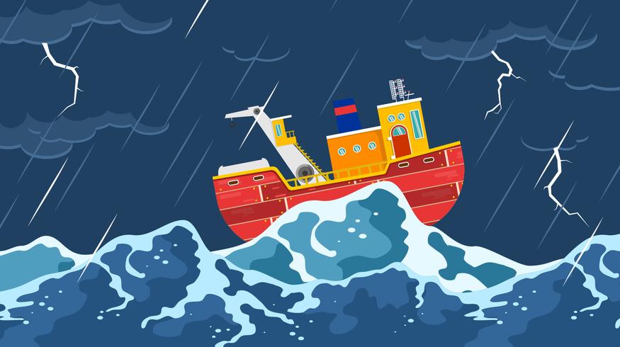 Trawler In A Storm Vector