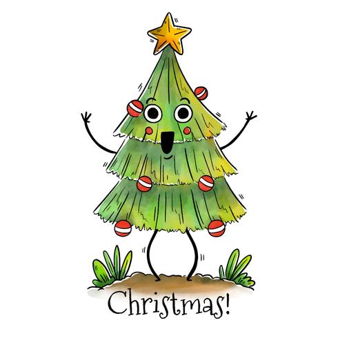 Cute Smiling Christmas Tree Vector 