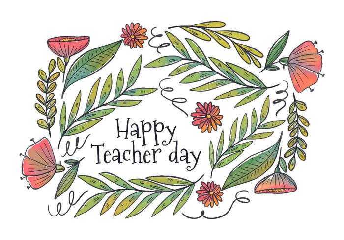 Watercolor Flowers And Leaves for Teacher's Day Vector 