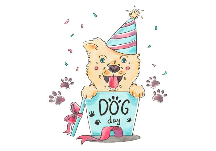 Cute Dog With Party Hat And Gift Box vector