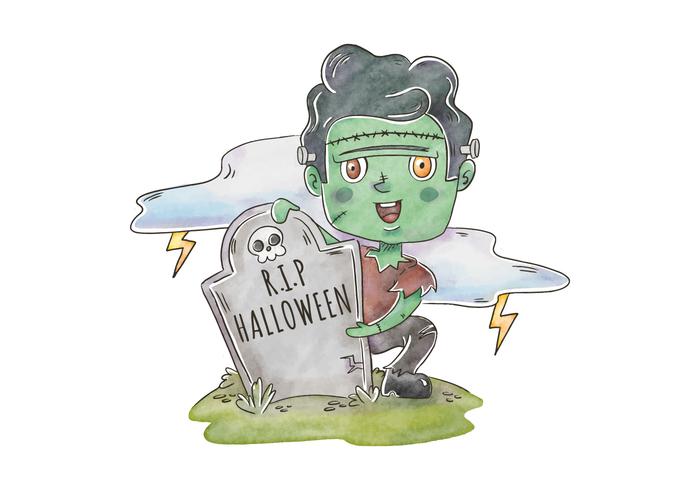 Cute Frankenstein Zombie In Cemetery Scene Vector 