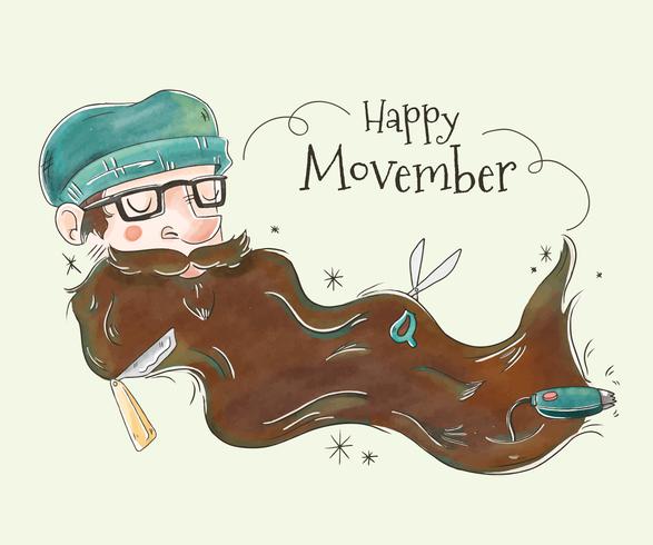 Cute Man With Long Mustache for Movember Vector 