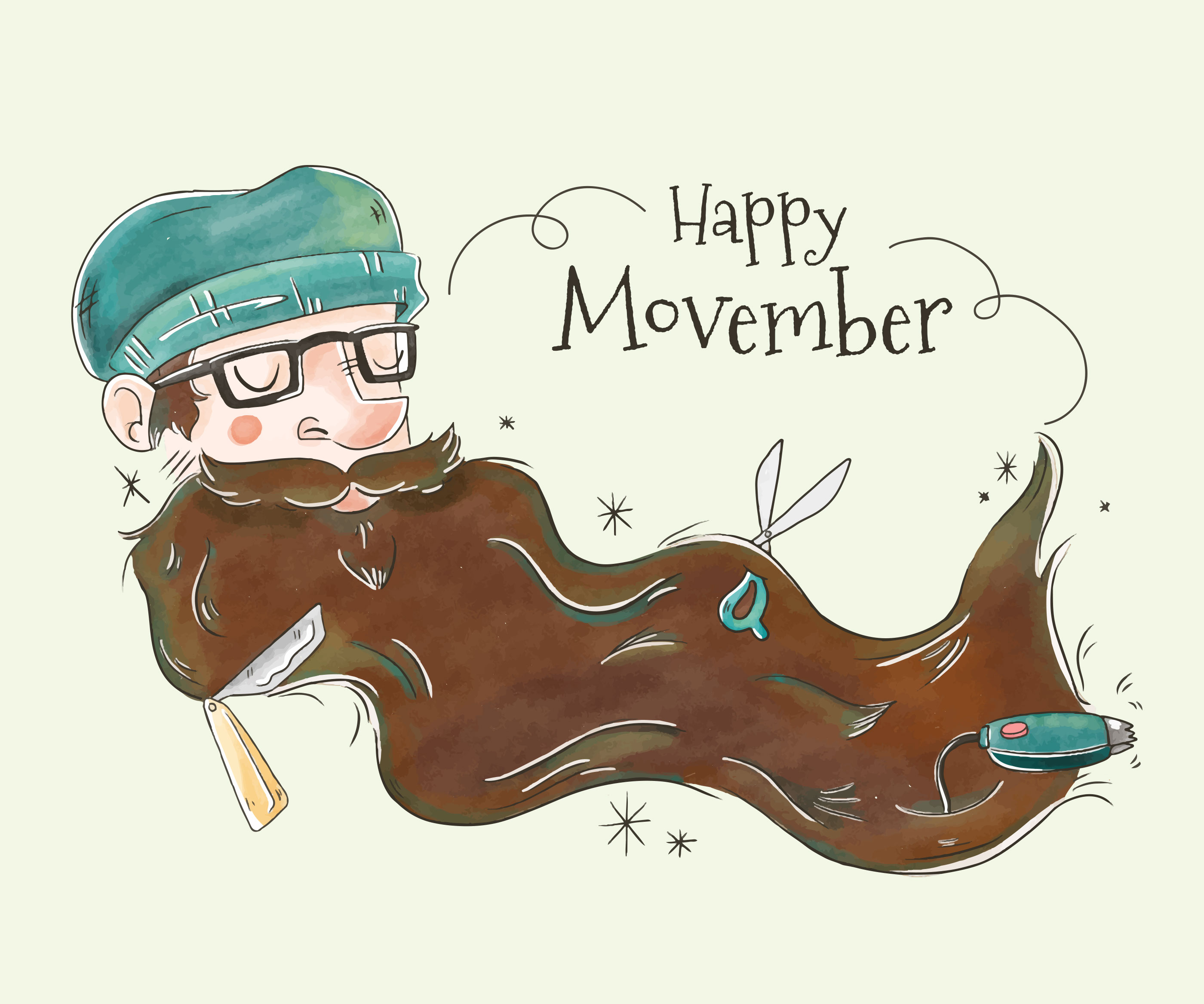 Cute Man With Long Mustache for Movember Vector - Download ...