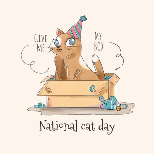 Cute Cat Character Inside A Box for Cat Day Vector 