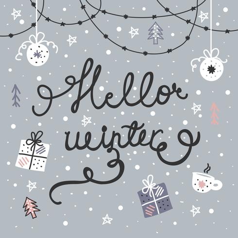 Hand Drawn Hello Winter Vector