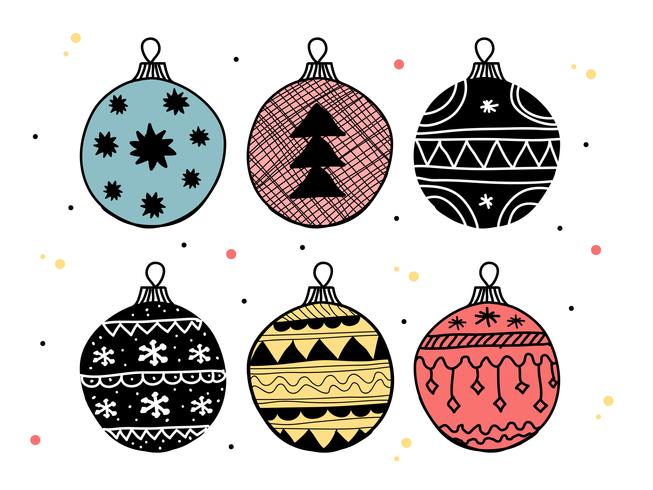 Doodle conjunto de vectores de bolas de Navidad