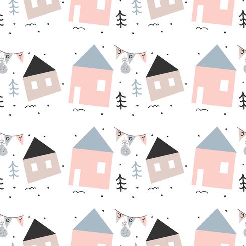 Abstract Holiday House Vector Pattern