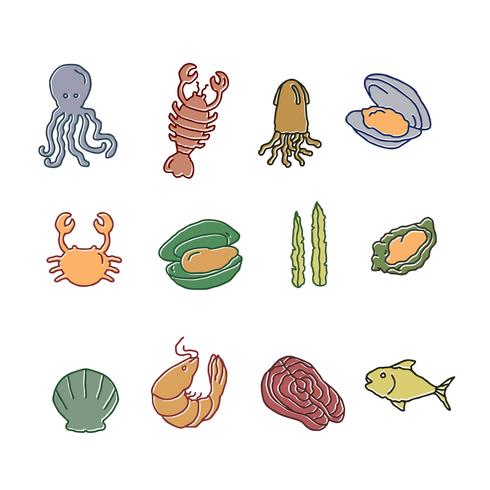 Colección de mariscos dibujados a mano vector