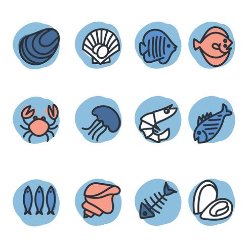 Iconos de mariscos vector