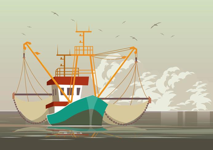 Crab Fishing Trawler Vector 