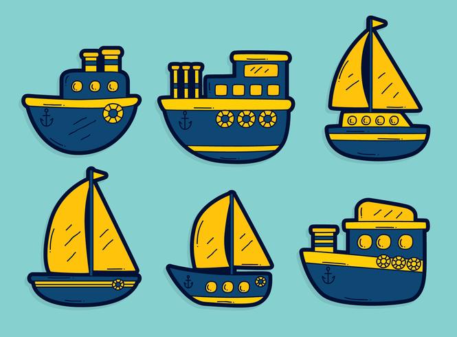 Blue And Yellow Trawler Boat Vector