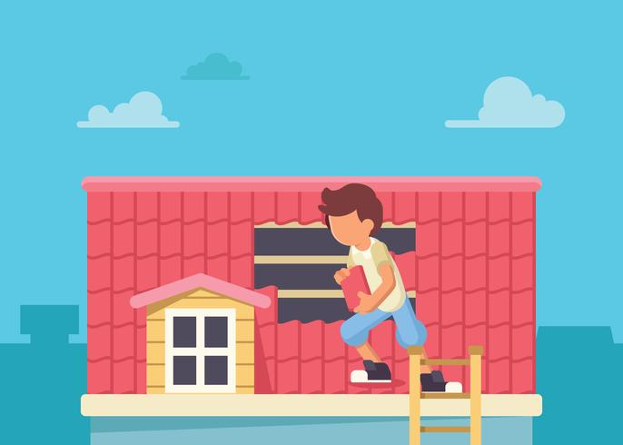 Worker Changing Roof Tile vector