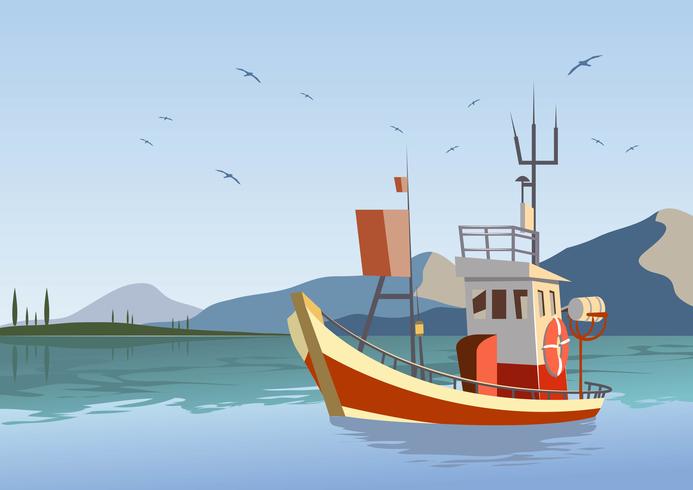 Wooden Trawler Ship Vector 