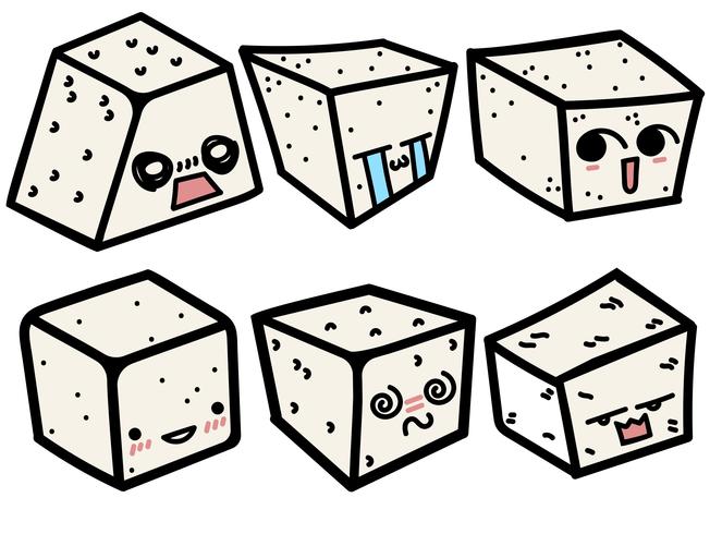 Vector Cartoon Style Tofu With Cute Faces Set