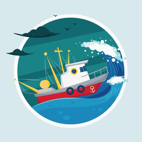 Trawler on the Sea Illustration vector