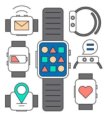 iconos de reloj inteligente lineal vector