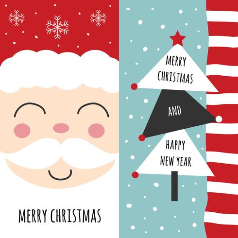 Conjunto de tarjeta de felicitación de Santa y árbol de Navidad vector