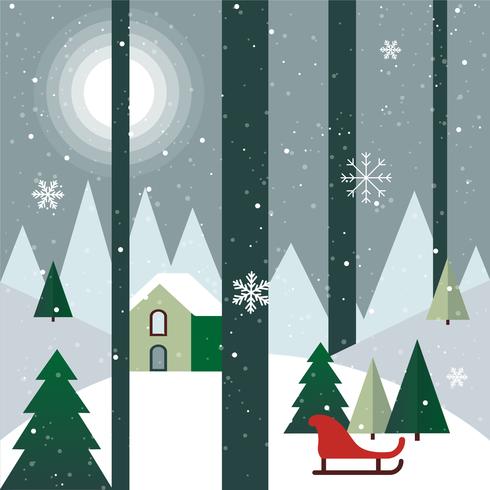 Free Flat Design Vector Christmas Landscape