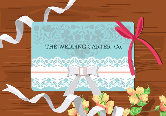 Wedding Concept. Bridal Accessories on Wooden Background. Wedding Invitation with Garter vector