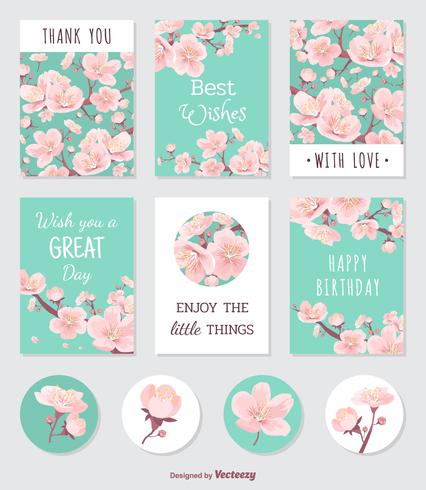 Cards And Stickers With Peach Tree Blossom vector