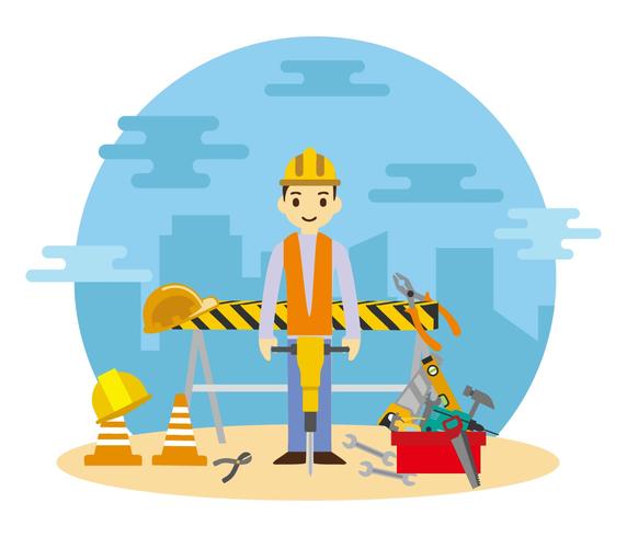 Free Worker Working With Pneumatic Vector