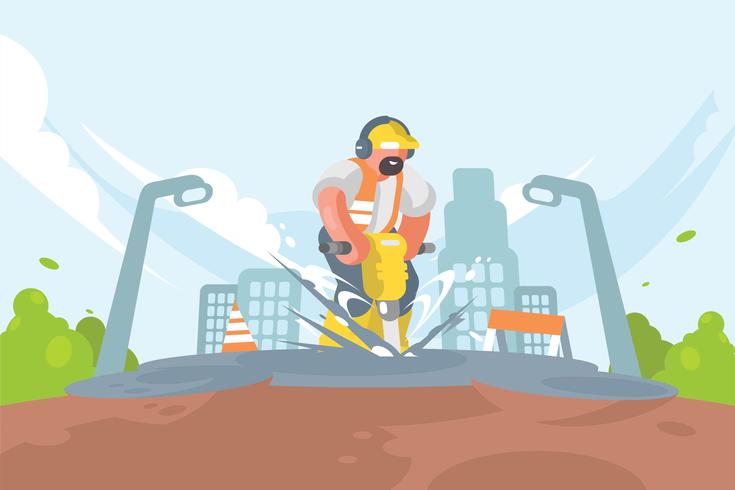 Worker with Pneumatic Illustration vector