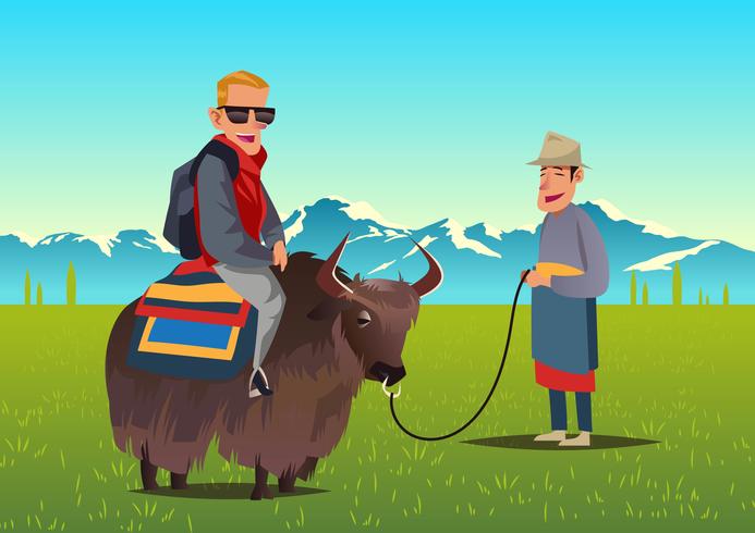 Tourist Riding Yak Vector 