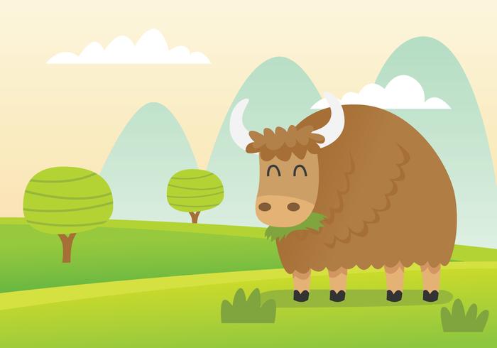 Yak Eating in a Green Field Vector 