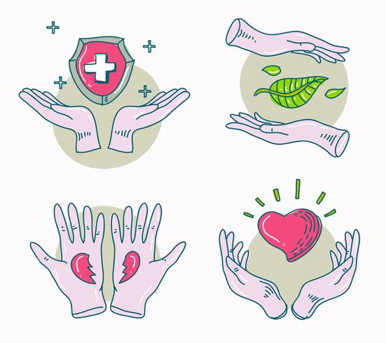 Healing Hands Protection Dibujado a mano ilustración vectorial vector