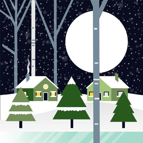 Paisaje de Navidad de Vector de diseño plano gratis