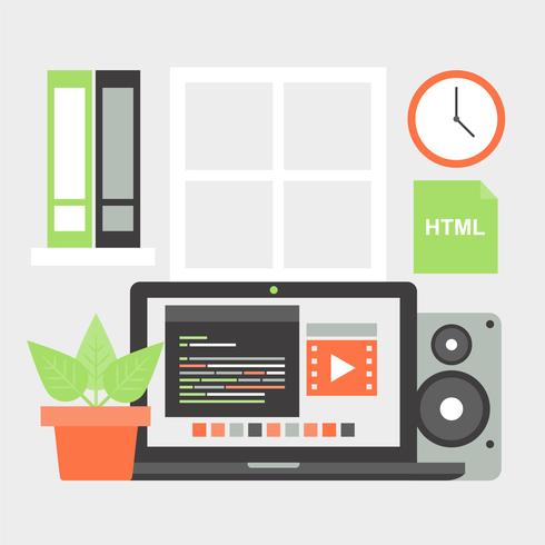 Free Flat Design Vector Workplace Elements