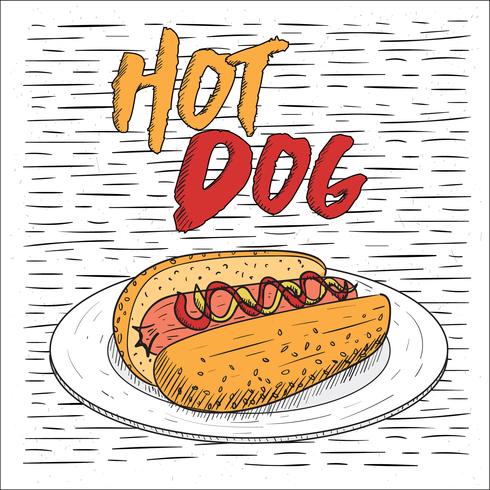 Ilustración de perro caliente vector dibujado a mano libre