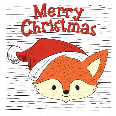 Mano libre dibujado vector Christmas Fox Character Illustration