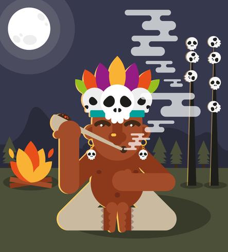 Shaman Native Smoke Pipe Flat Illustration Vector