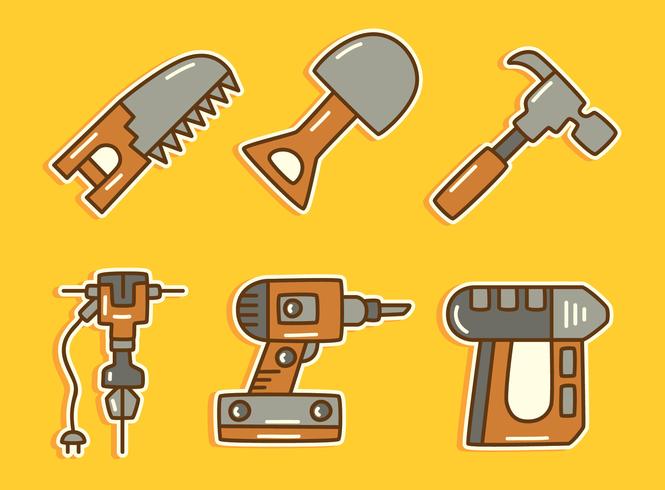 Construction Tools On Yellow Vector