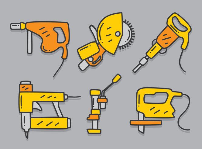 Hand Drawn Construction pneumatic Tools Vector