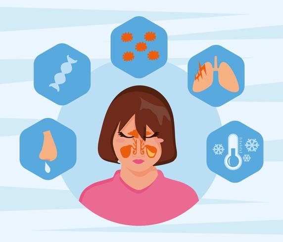 Cara de mujeres gratis con vector de la enfermedad de la sinusitis