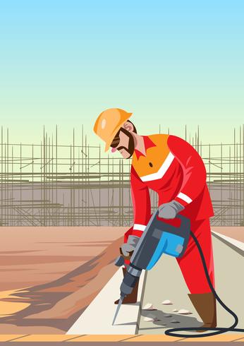 Builder Worker With Pneumatic Drill Vector 