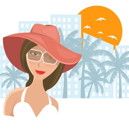 Woman Panama Hat At The Beach Vector 