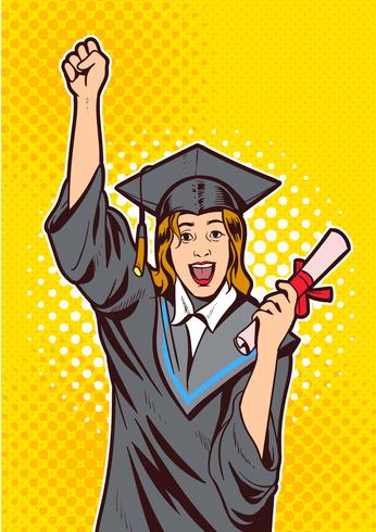 Excited Young Girl with Diploma Vector 