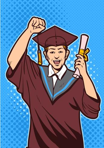 Excited Young Man with Diploma Vector